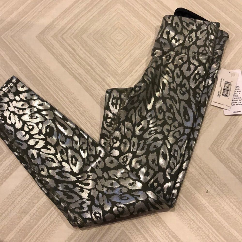 Heroine Sport Army Green Leggings with Silver Cheetah Print - Multiple Sizes